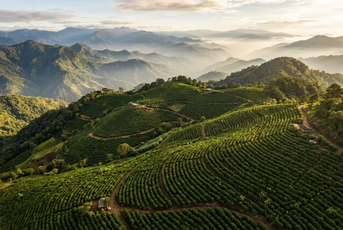Mexicaanse koffie beans drying on raised beds in a Mexico koffie regio at high altitude in Chiapas.