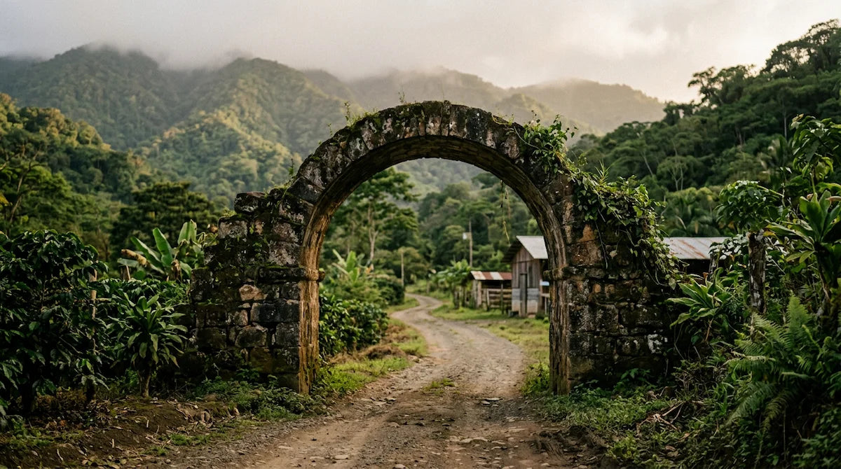 Stone archway at an old coffee farm in the Soconusco coffee region, Chiapas coffee origins