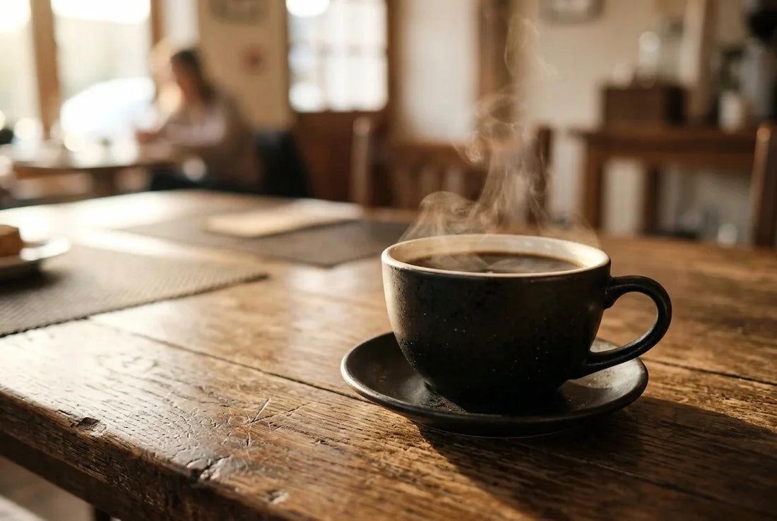 A steaming cup of coffee on a wooden table illustrates what is caffeine and the caffeine effect as a daily stimulant.