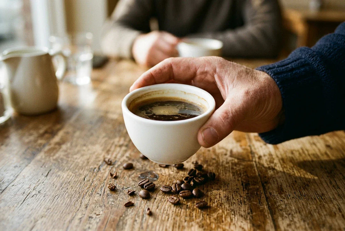 A coffee flavor profile on a specialty coffee bag shows coffee tasting notes like citrus and chocolate for more conscious specialty coffee tasting.