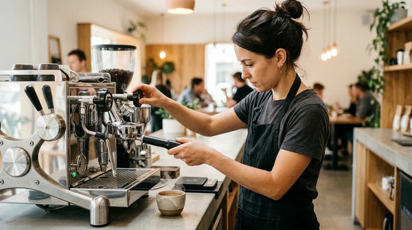 Een barista gebruikt precisie-apparatuur in een moderne specialty coffee bar — vierde golf koffie-innovatie en de toekomst van de coffee trend 2025.